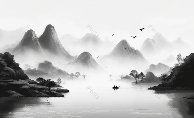 孤帆远影黑色水墨画中国风背景,插画/手绘图,插画/手绘图库,插画/手绘图下载,插画/手绘